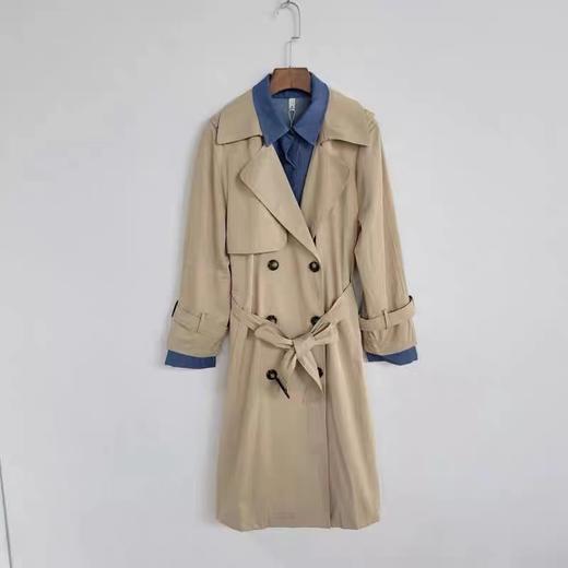 C6367       时尚气质通勤系带修身显瘦百搭中长款假两件风衣外套（特价不退换，2XL能穿到150斤） 商品图0