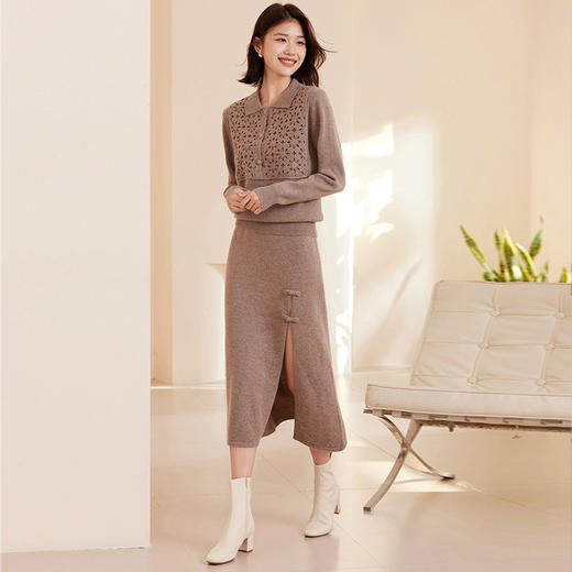 馥迦优雅知性Polo领盘扣羊毛套装 商品图2