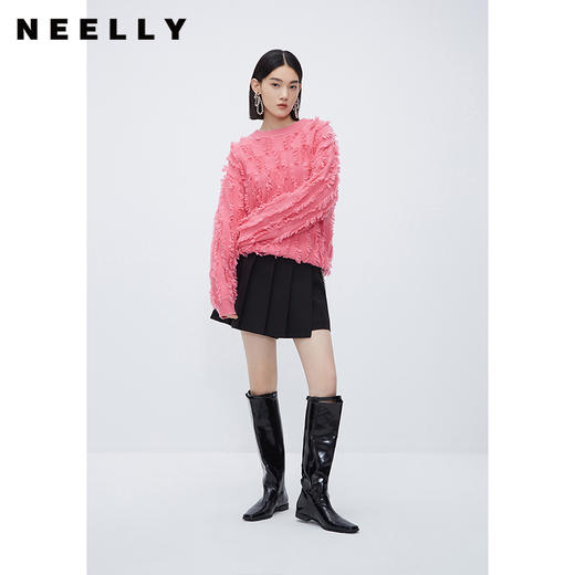NEELLY纳俪商场同款粉色流苏毛边毛衣女冬新款时尚套头好看羊毛衫N23112A01159 商品图1