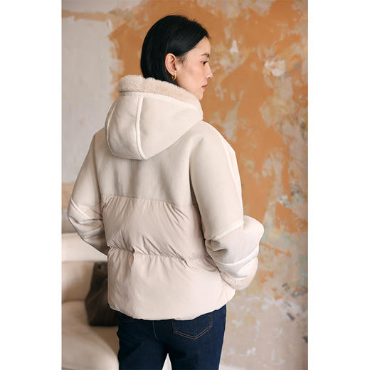 HeyDress麂皮羽绒服女冬季宽松加绒抗寒保暖外套别致连帽设计上衣 商品图3