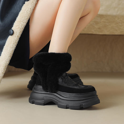 冬季新款，牛翻皮+兔毛厚底撞色保暖短靴TYM-17225 商品图4