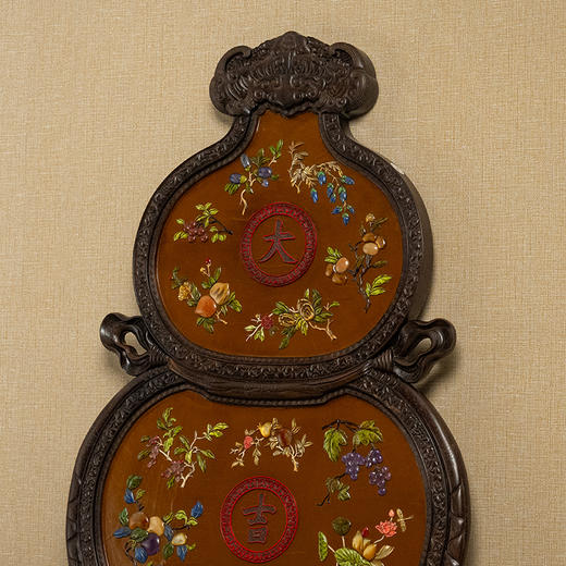 清 紫檀镶漆地百宝嵌葫芦形大吉挂屏 商品图2