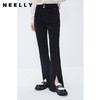 NEELLY纳俪商场同款黑色显瘦直筒牛仔裤女冬新款时尚开叉百搭长裤N23112H01180 商品缩略图0