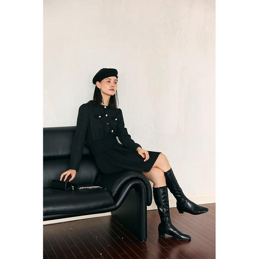 HeyDress小香风连衣裙女秋冬法式复古收腰设计感修身气质小黑裙子 商品图1