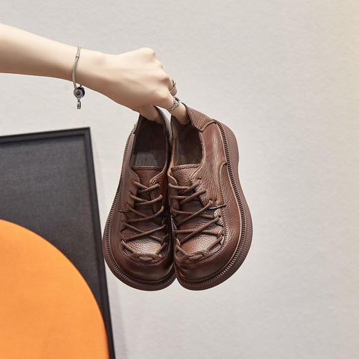 豪行秋季22329281宽松休闲真皮单鞋圆头防滑底低跟女鞋 商品图8