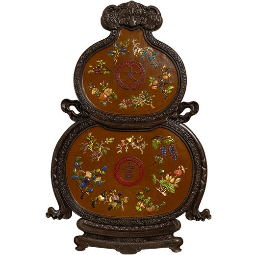 清 紫檀镶漆地百宝嵌葫芦形大吉挂屏 商品图5