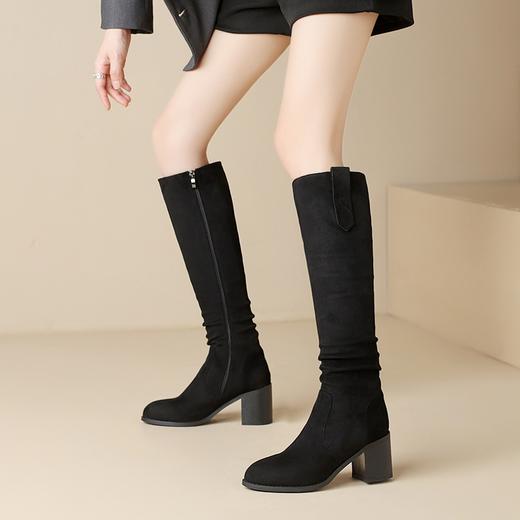 ZHR长筒靴女2023年秋冬季新款休闲百搭潮流复古尖头绒面时尚女靴 商品图2