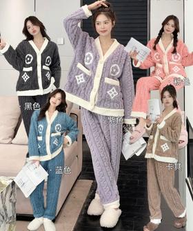 【治愈系温暖！新款加厚小香风开衫睡衣】女秋冬家居服韩版大码可外穿暖暖套装长袖家居服，超柔软的面料，温暖的长袖设计，让你在冰冷的季节中保持舒适与温馨。ry