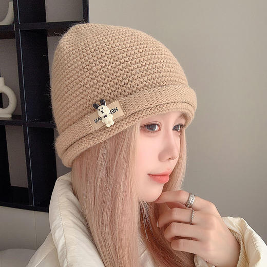 【超好看！百搭显脸小】新款可爱小熊帽子女，韩版休闲简约毛线帽，火爆ins轻便易携带，百搭潮人！秋冬季月子保暖针织帽！！！ 商品图3
