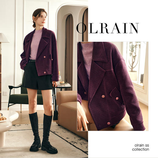 OLrain欧芮儿果酱色短外套女秋冬2023年新款小众设计感灯芯绒上衣 商品图2