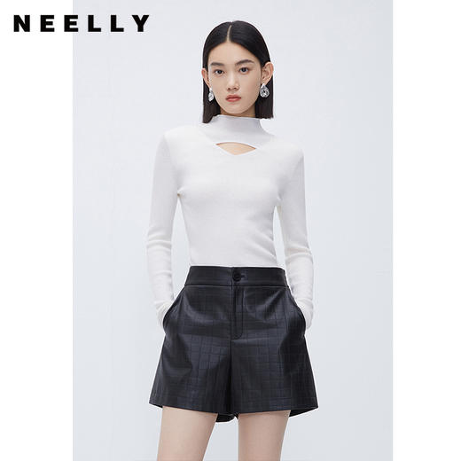 NEELLY纳俪商场同款立领镂空针织衫女冬季小心机设计感修身羊毛衫N23112A01160 商品图2