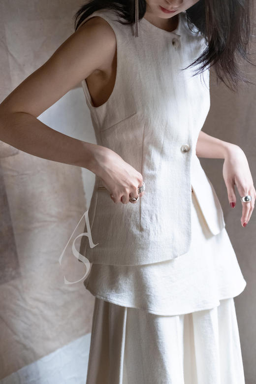 Ruohan 白色羊毛呢拼接半裙 商品图2