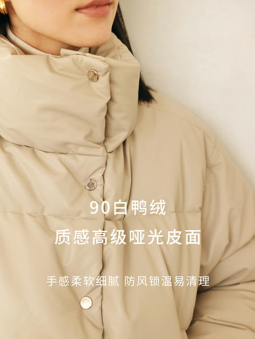 HeyDress皮羽绒服女冬季宽松立领90白鸭绒PU上衣保暖短款时尚外套 商品图2