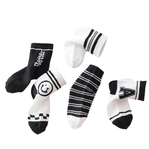 「5双装！数款组合」儿童袜子春秋季新款中筒袜可爱黑白笑脸宝宝袜男女童秋冬学生潮袜童装 商品图4