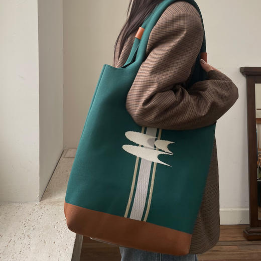 CryingCenter 复古绿针织手提包大容量单肩托特包 哭喊中心 商品图2