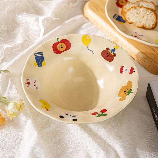 摩登主妇动物派对餐具可爱陶瓷米饭碗盘筷子一人食家用碗碟套装 商品图3