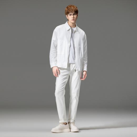 PINLI品立秋季新品纯色修身水洗牛仔裤男士百搭休闲白色长裤潮牌GD223116098 商品图1