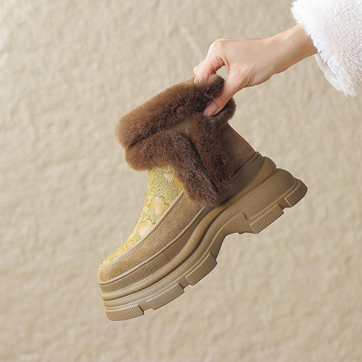 冬季新款，牛翻皮+兔毛厚底撞色保暖短靴TYM-17225 商品图5