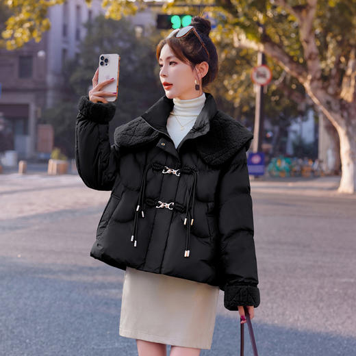 冬季新款，90白鸭绒羊羔毛拼接金属盘扣美拉德风羽绒服HR-YJLY8079 商品图5