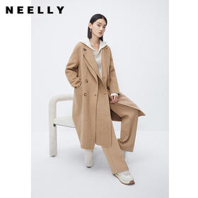 NEELLY纳俪商场同款拉绒双面呢大衣女冬驼色中长款西装领毛呢外套N23112N01165