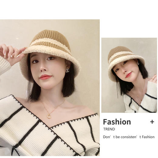 福利款~雀说新款渔夫帽韩版百搭毛绒盆帽显脸小帽子女保暖针织水桶帽AL8302 商品图2