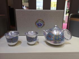 瓷鎏银缠枝莲纹一壶两杯套装