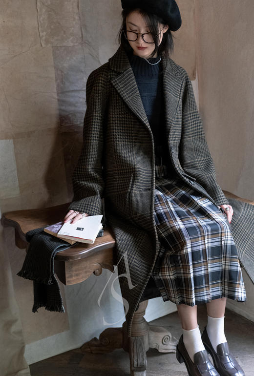 Margaret Howell  橄榄绿千鸟格/黑色羊毛大衣 商品图2
