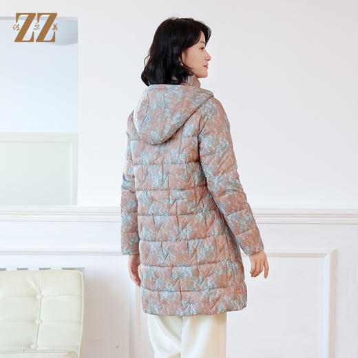 佐尔美冬季新款 时尚双面穿花色中长款可拆帽领羽绒服女E24YY03 商品图4
