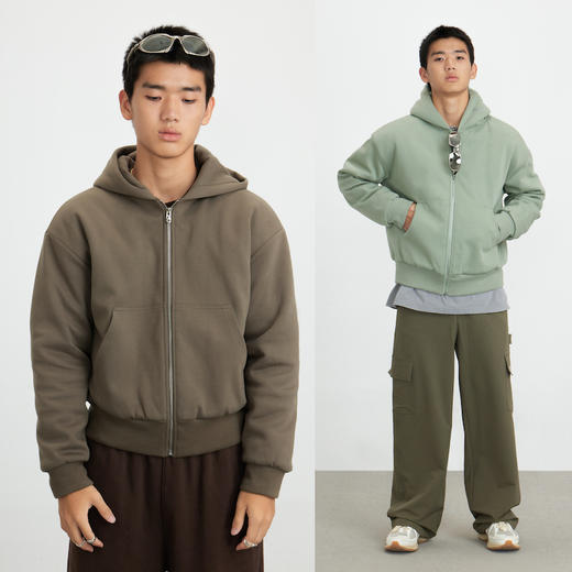 CryingCenter 雪蟹绿夹棉连帽短款拉链卫衣外套一件过冬cleanfit 商品图0