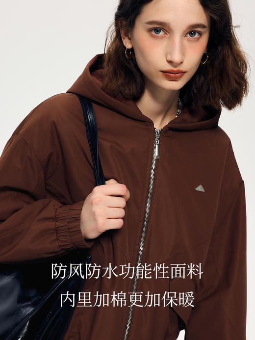 HeyDress连帽棉服女秋冬宽松休闲加棉夹克美拉德复古加厚棉衣外套 商品图3