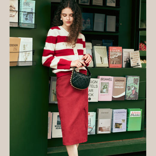 OLrain欧芮儿红色条纹毛衣女春2025新款慵懒宽松短款保暖开衫 商品图0