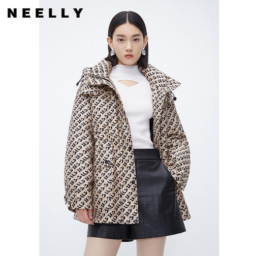 NEELLY纳俪商场同款派克风羽绒服女冬字母印花抽绳一手长连帽外套N23112L01171 商品图0