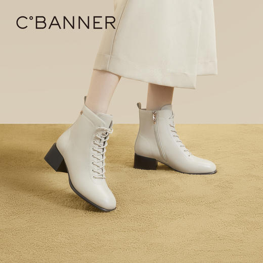 千百度粗高跟马丁靴女秋冬户外洋气小短靴女鞋A23532905 商品图2