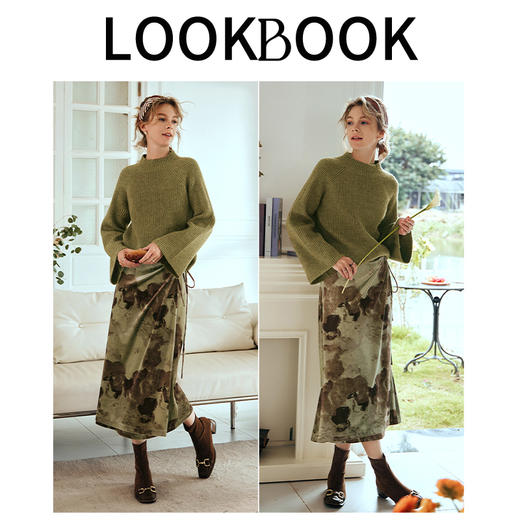 OLrain欧芮儿橄榄绿毛衣女秋冬2023年新款喇叭袖针织保暖套头衫 商品图3