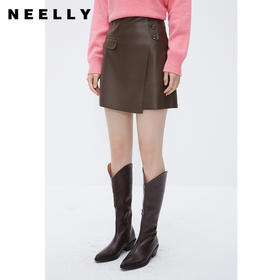 NEELLY纳俪商场同款不规则PU皮短裙女冬季新款洋气显瘦百搭半身裙N23112E01175