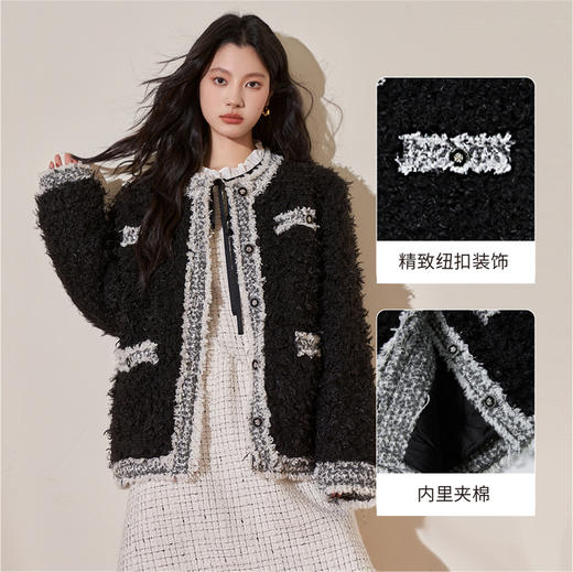 西遇千金风羊羔毛棉服外套女秋冬新款小香风夹克高级感上衣D2332522 商品图2