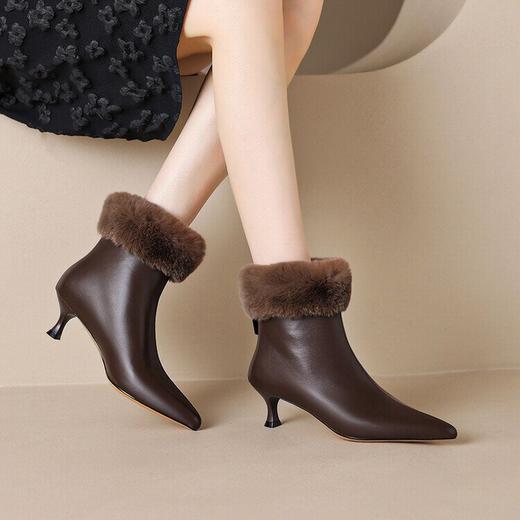 牛皮尖头显瘦时装靴，高跟鞋后拉链细跟短靴DB-M5629 商品图0