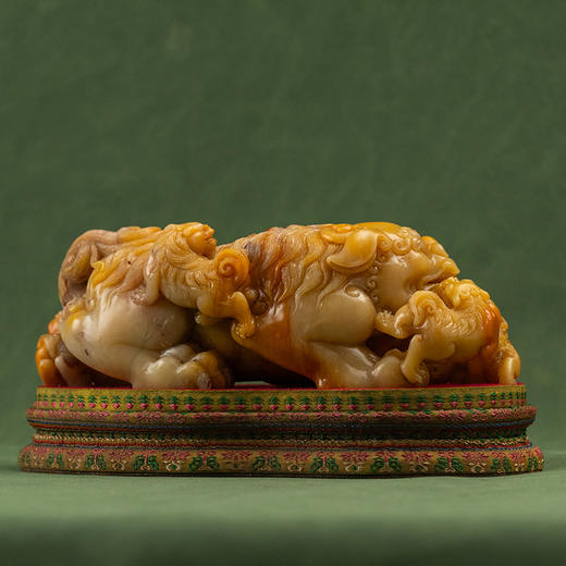 清 寿山石雕太狮少狮摆件 商品图1