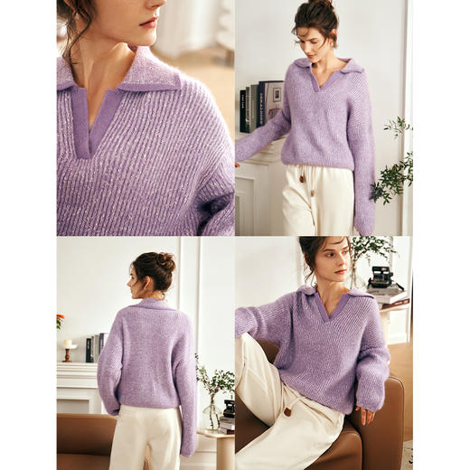 OLrain欧芮儿法式v领毛衣女秋冬2023新款撞色显瘦慵懒风套头上衣 商品图1