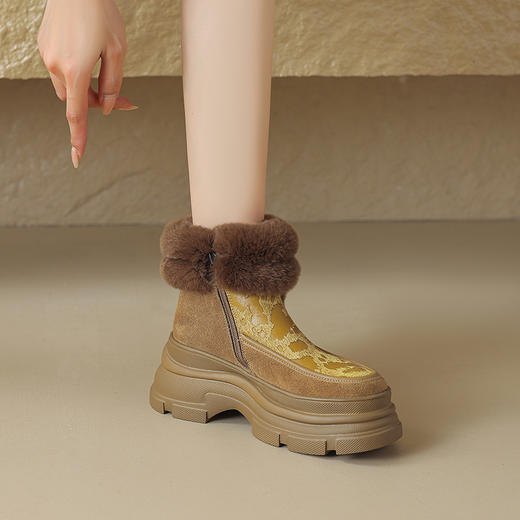 冬季新款，牛翻皮+兔毛厚底撞色保暖短靴TYM-17225 商品图8