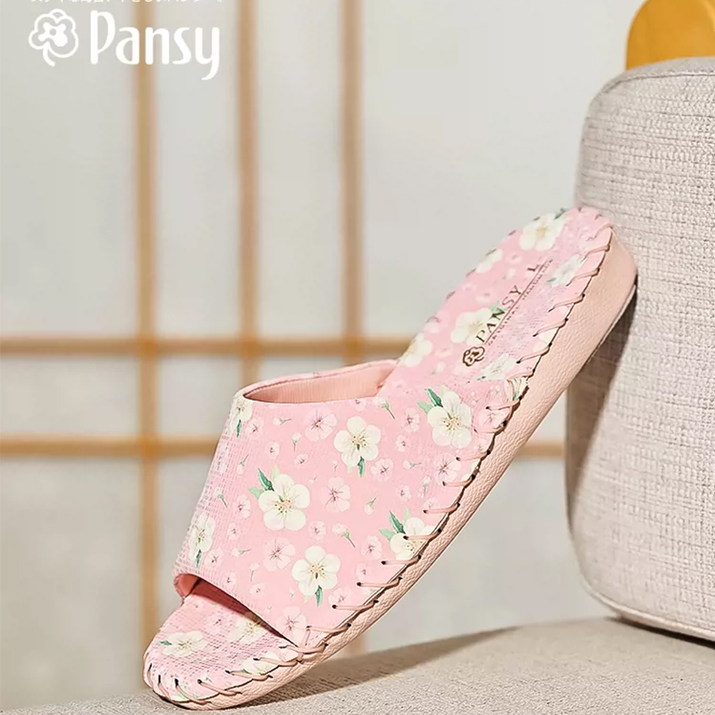 Pansy日本女拖鞋居家日系小花轻便舒适静音防滑室内拖四季款9033