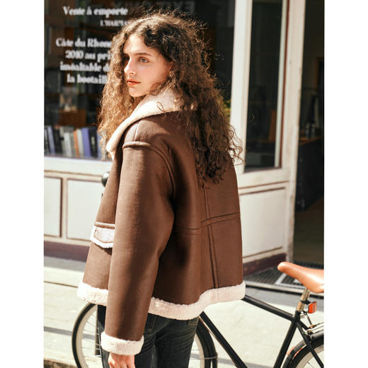 OLrain欧芮儿摩卡棕皮草外套女秋冬2023年新款羊羔绒皮毛一体上衣 商品图6