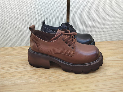 豪行秋冬新款22345211真皮复古休闲中跟女鞋单鞋皮鞋 商品图3