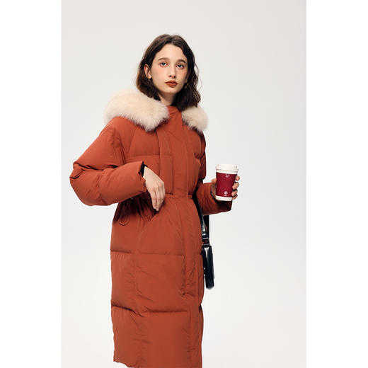 HeyDress蓝狐毛连帽羽绒服女冬季宽松收腰高克重白鸭绒中长款外套 商品图3