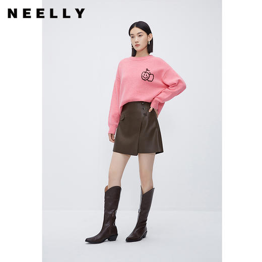 NEELLY纳俪商场同款不规则PU皮短裙女冬季新款洋气显瘦百搭半身裙N23112E01175 商品图1