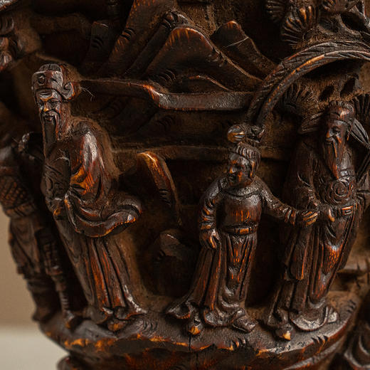 清 竹雕文王请太公爵杯摆件（红木座） 商品图2