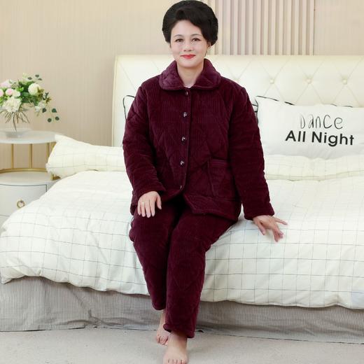 中老年冬季奶奶款睡衣套装，加厚夹棉纯色6XL妈妈三层夹棉YC-001 商品图1