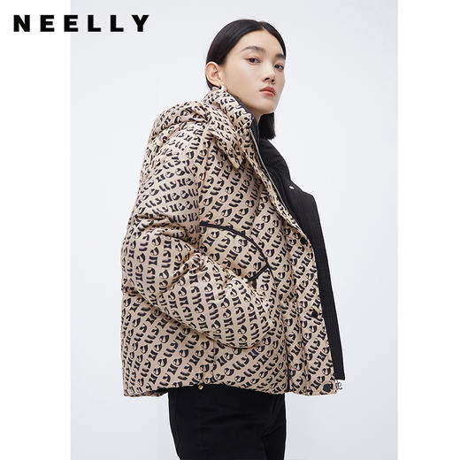 NEELLY纳俪商场同款字母花纹连帽羽绒服女冬新款韩版休闲短款棉服N23112L01170 商品图2