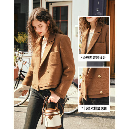 OLrain欧芮儿美拉德毛呢外套女秋冬2023年新款焦糖色气质短款上衣 商品图2
