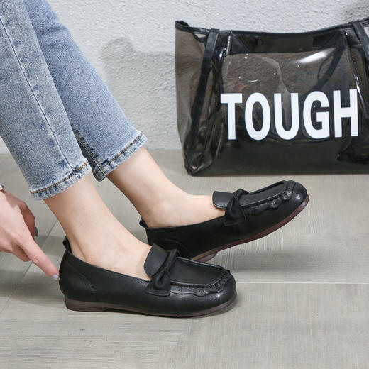 豪行秋季款22329603休闲真皮圆头低跟软底单鞋平底透气女鞋 商品图2